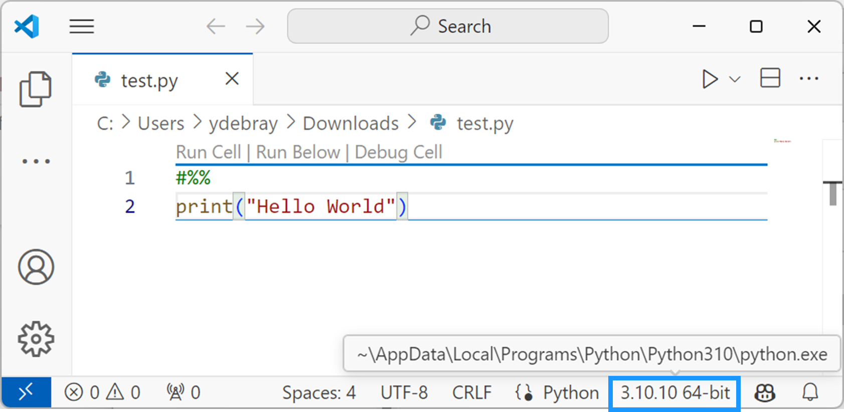 Figure 0‑1 Select Python interpreter in VSCode
