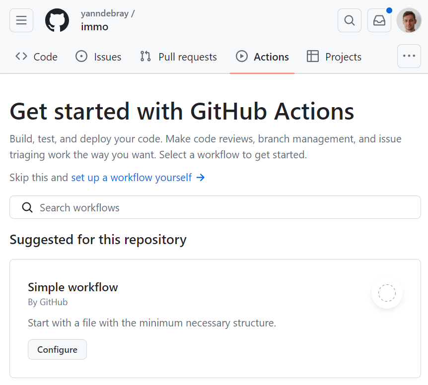 Figure 6‑3 Tab for GitHub Actions in a repo