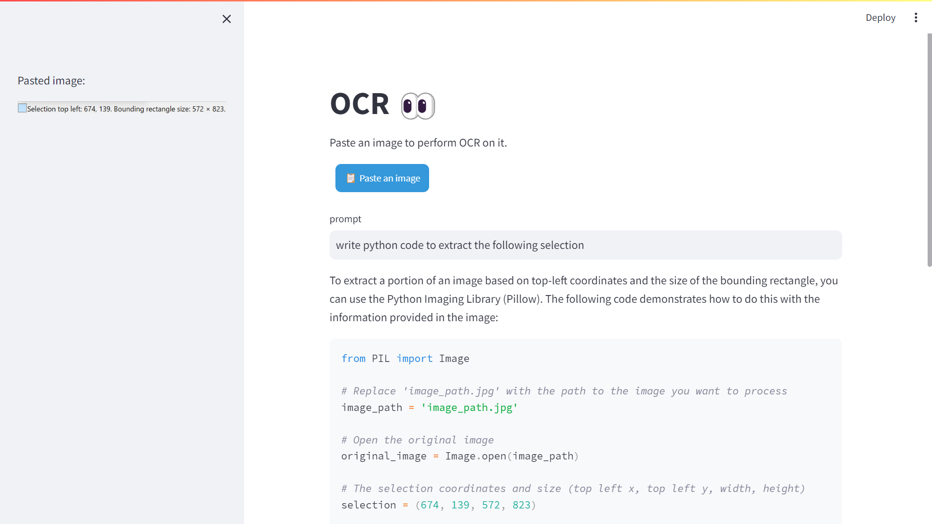 Figure 7‑7 OCR assistant extracting python code